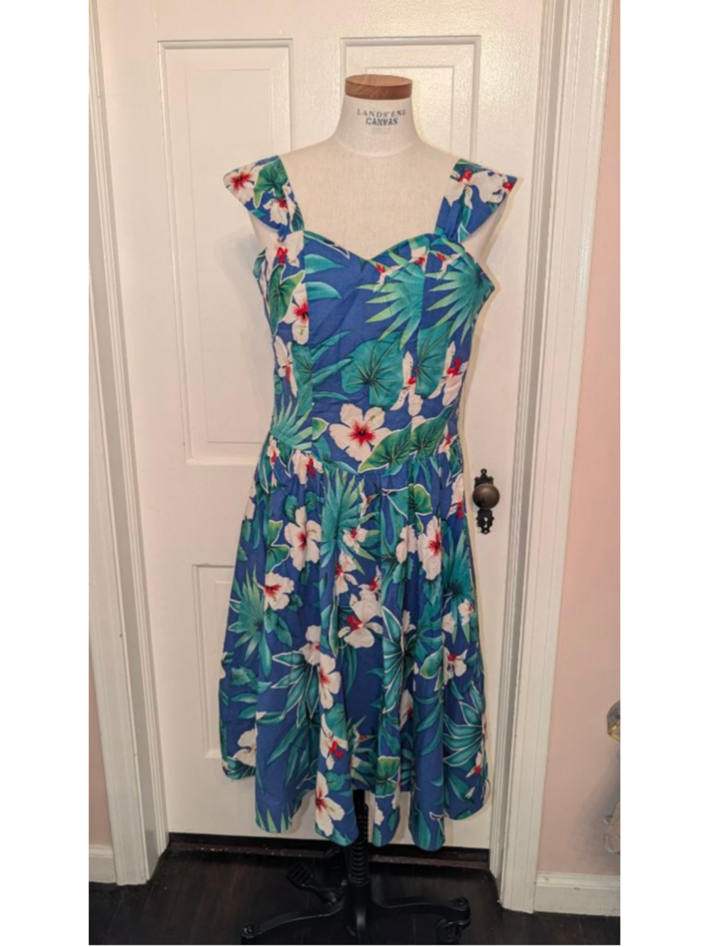 Women's vibtage Royal Creations Blue Green Floral Hawaiian Dress S